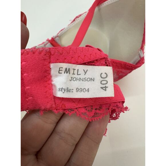 Emily Johnson Womens Bra Size 40C Hot Pink Lacey Push Up Padded 9904 - Picture 5 of 10